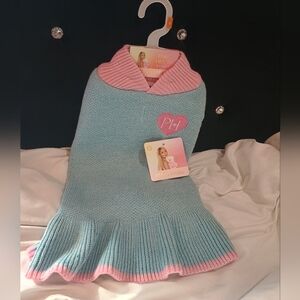 New Paris Hilton Blue With Pink Trim Dazzle Pet Sweater Dress Size Medium